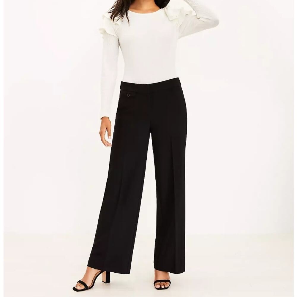 LOFT Black Wide-Leg Trousers